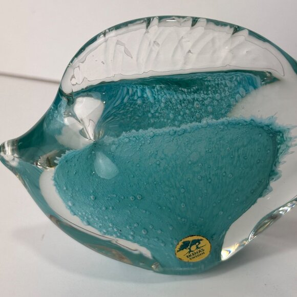 Ekenas Sweden Glass Fish Figurine Clear Teal Blue Art Glass 7” Scandinavian - Picture 4 of 6